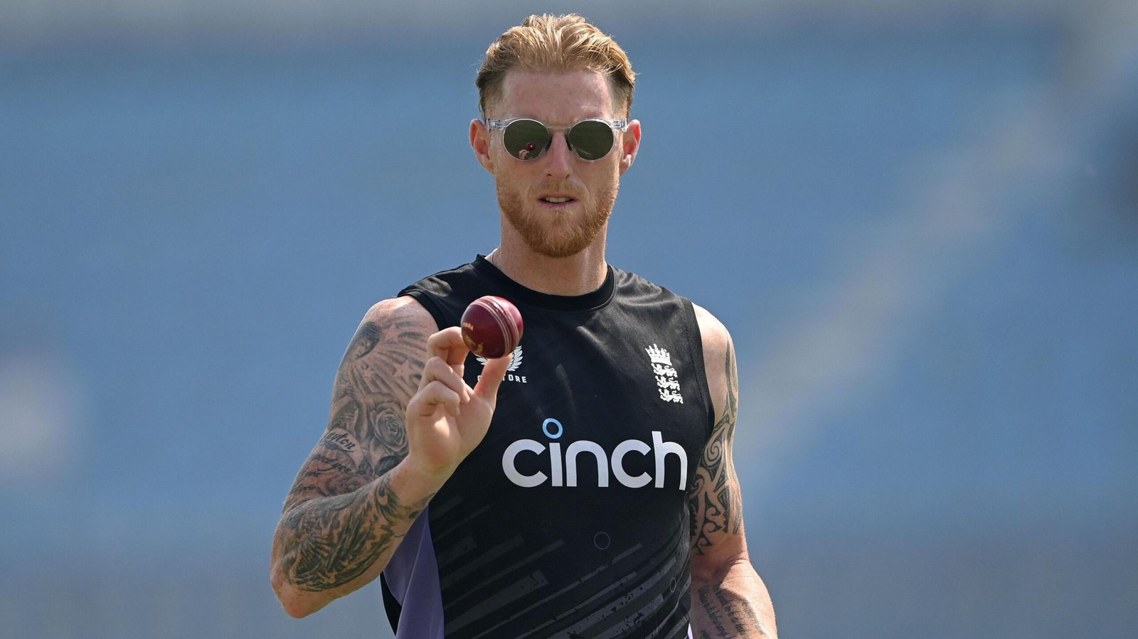 Ben Stokes celebrating after hitting a boundary during a cricket match.