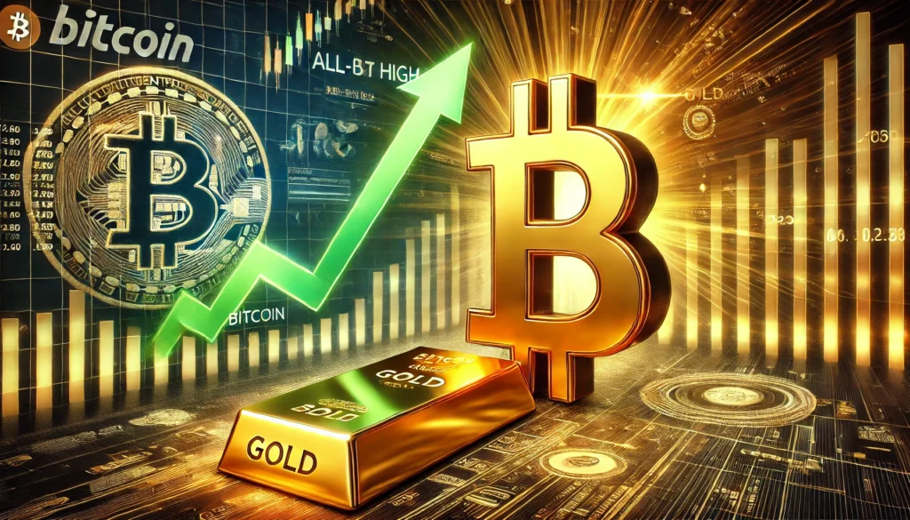 "Bitcoin compared to gold as a store of value in a digital economy."