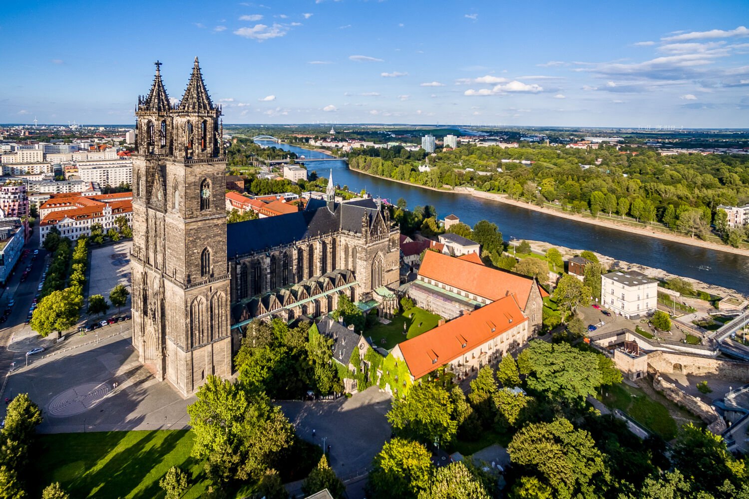 Magdeburg Cathedral standing tall with intricate Gothic architecture, a symbol of the city's rich history.